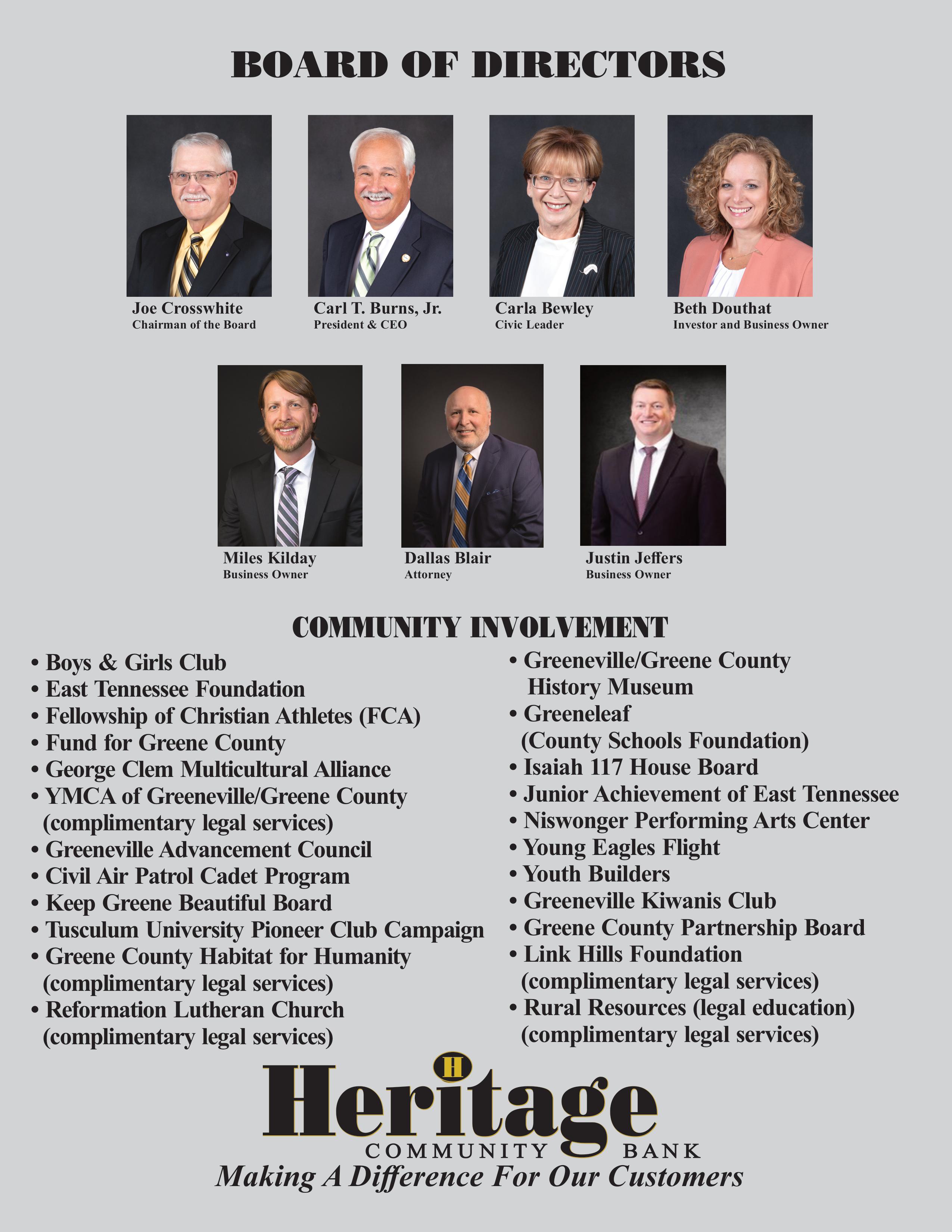 Pictures of the directors and a list of their community involvement